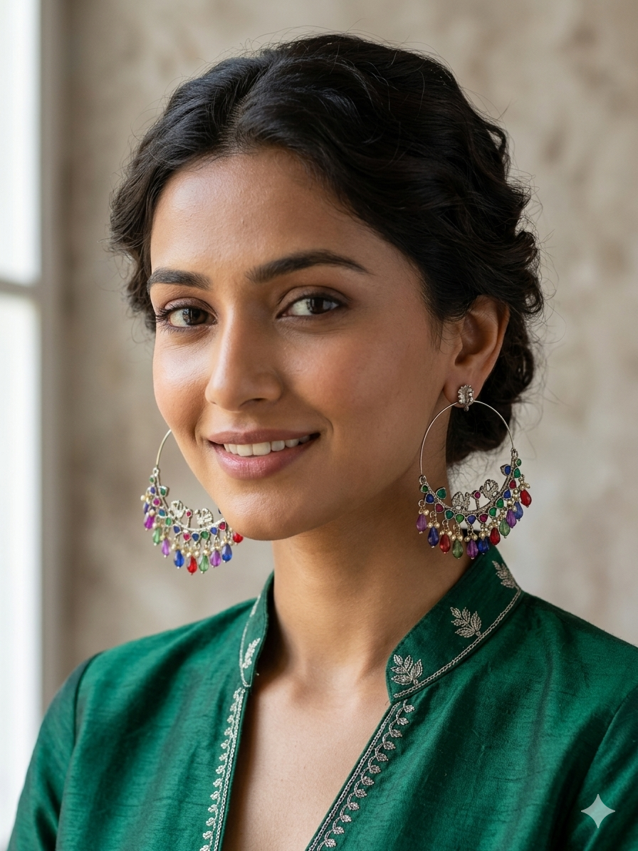 Black metal Chandbali earrings