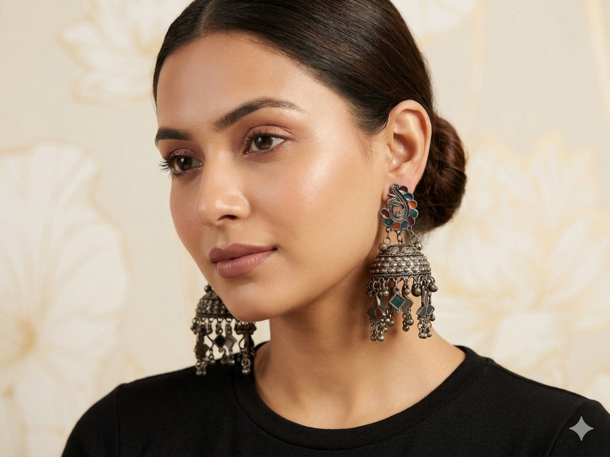 Black metal jhumkas earrings