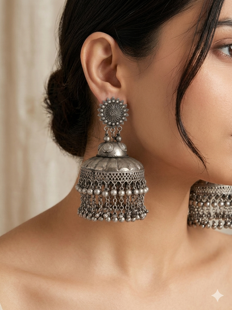 Black metal jhumkas earrings