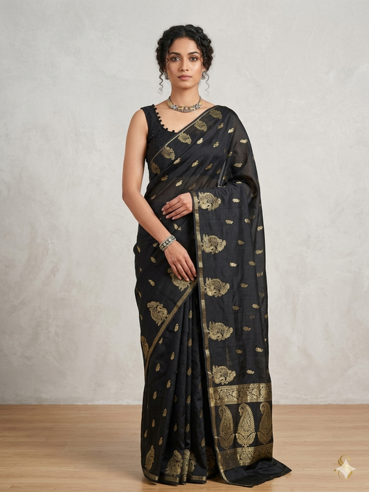 Black Victorian silk saree