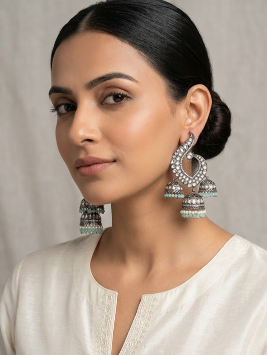 Rodium plated jhumka earrings