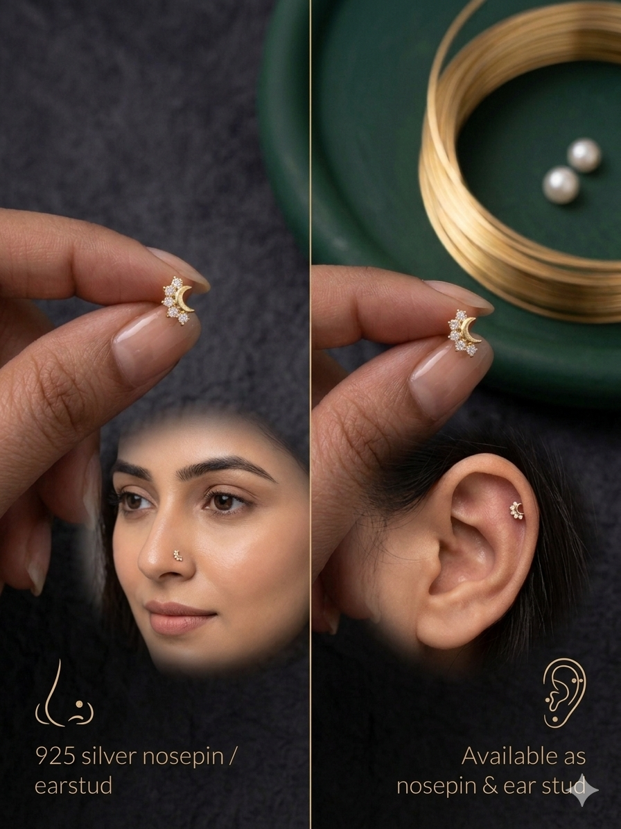 Moon 925 silver pierced nose pin