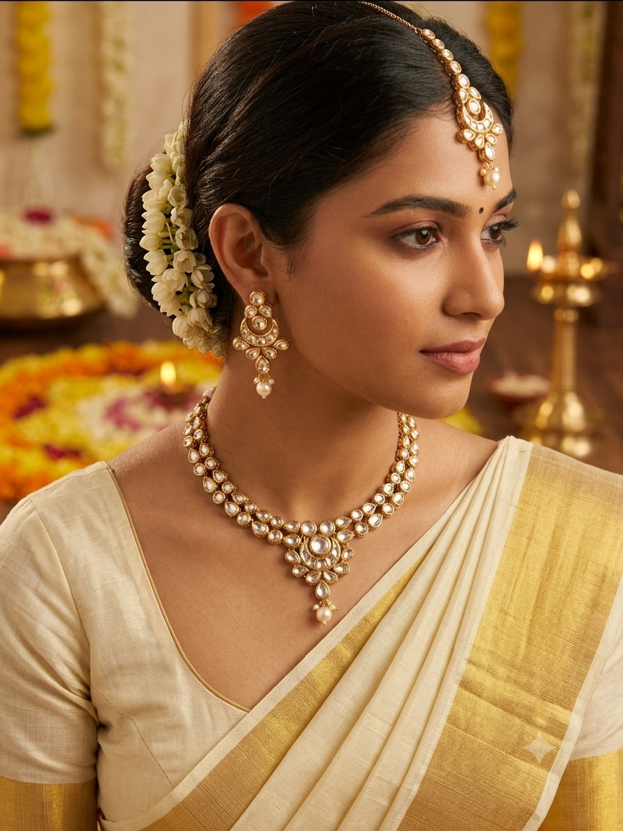 Arva kundan necklace set Classic Kundan Necklace Set with Earrings & Maang Tikka | Funcre8tions