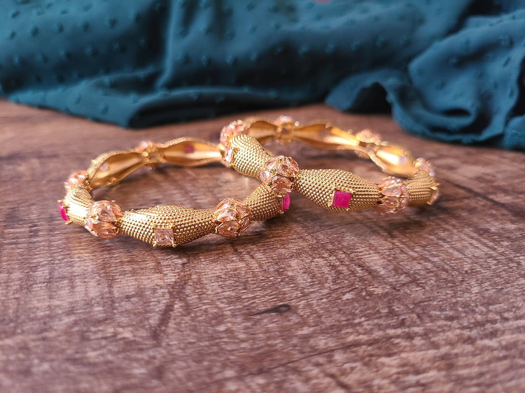 Cz gold plated pink bangles