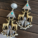 Deer dualtone Silver alike chandbali earrings