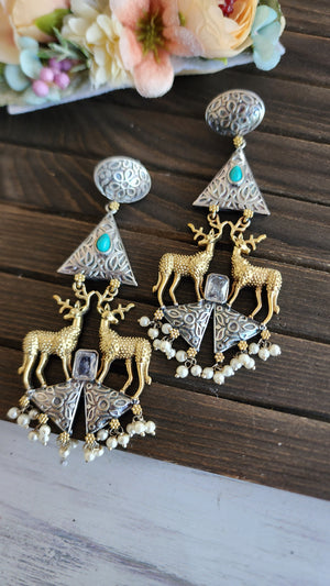 Deer dualtone Silver alike chandbali earrings