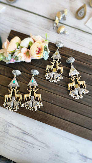 Deer dualtone Silver alike chandbali earrings