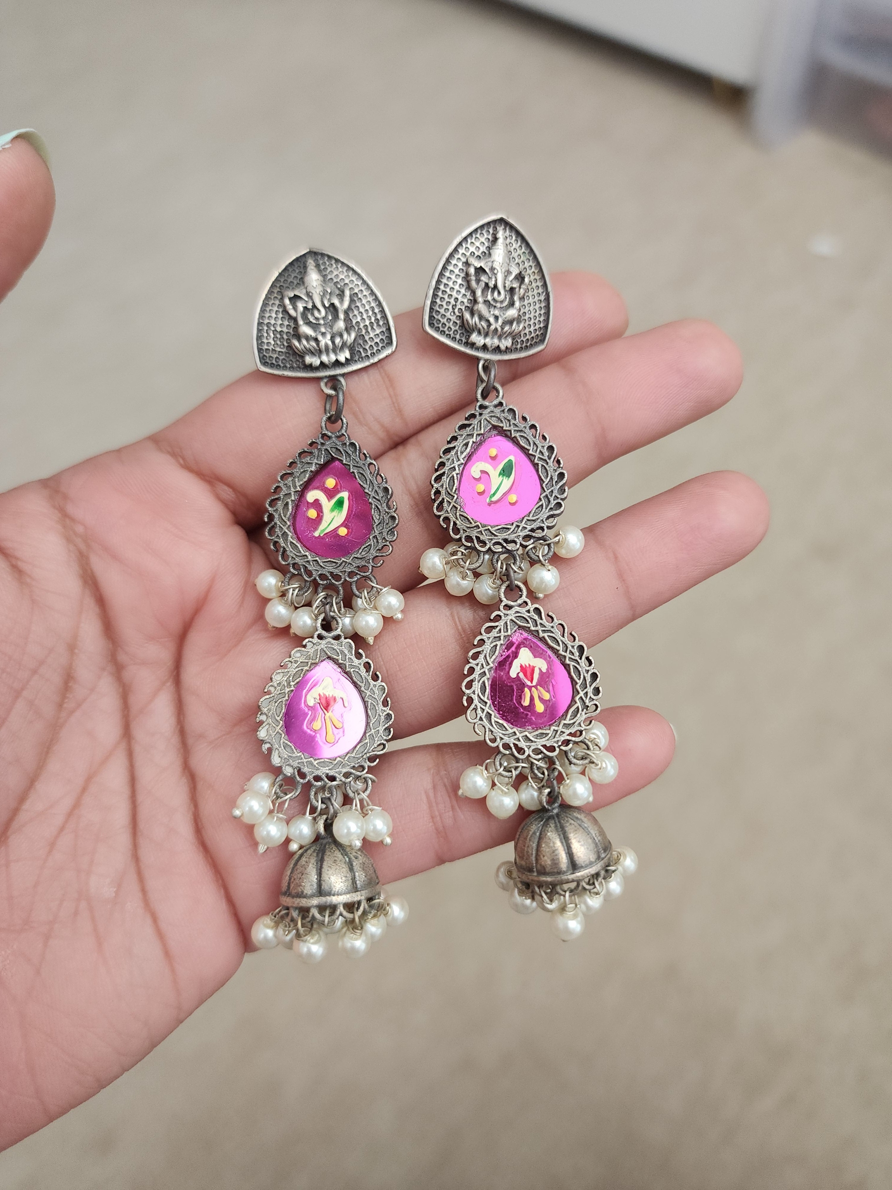 Ganesha handpainted jhumka earrings