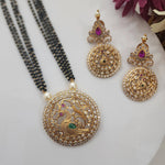 Bhuvi Gold plated black bead necklace set