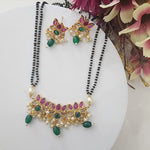 Bhuvi Gold plated black bead necklace set