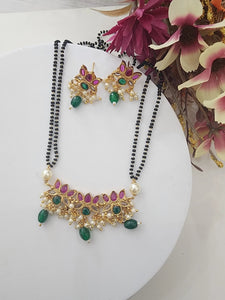 Bhuvi Gold plated black bead necklace set