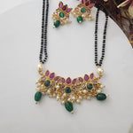 Bhuvi Gold plated black bead necklace set