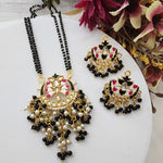 Black bead meenakari pendant necklace set