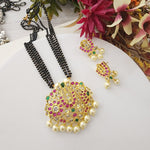 Bhuvi Gold plated black bead necklace set