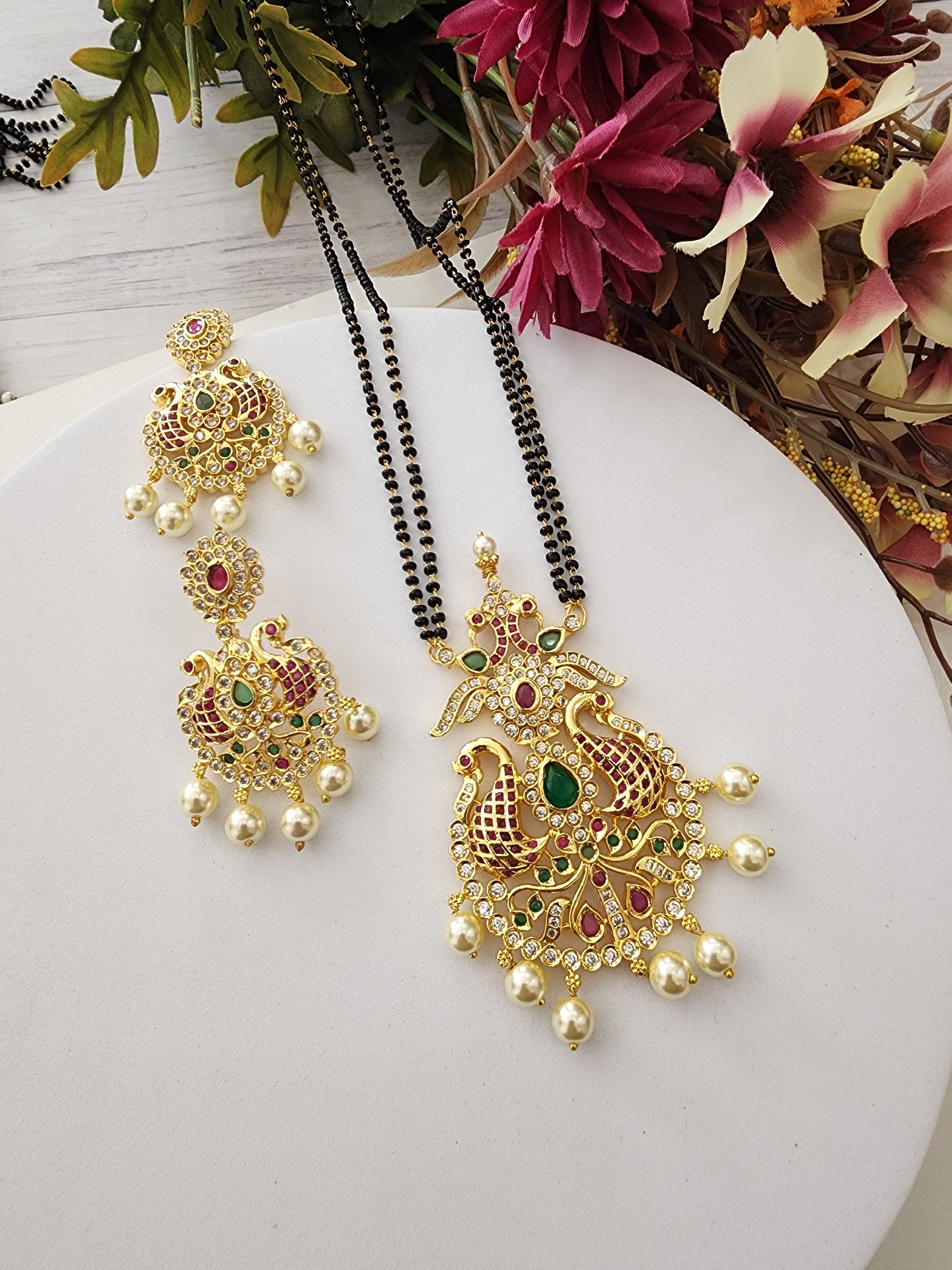 Bhanu Gold plated black bead necklace set