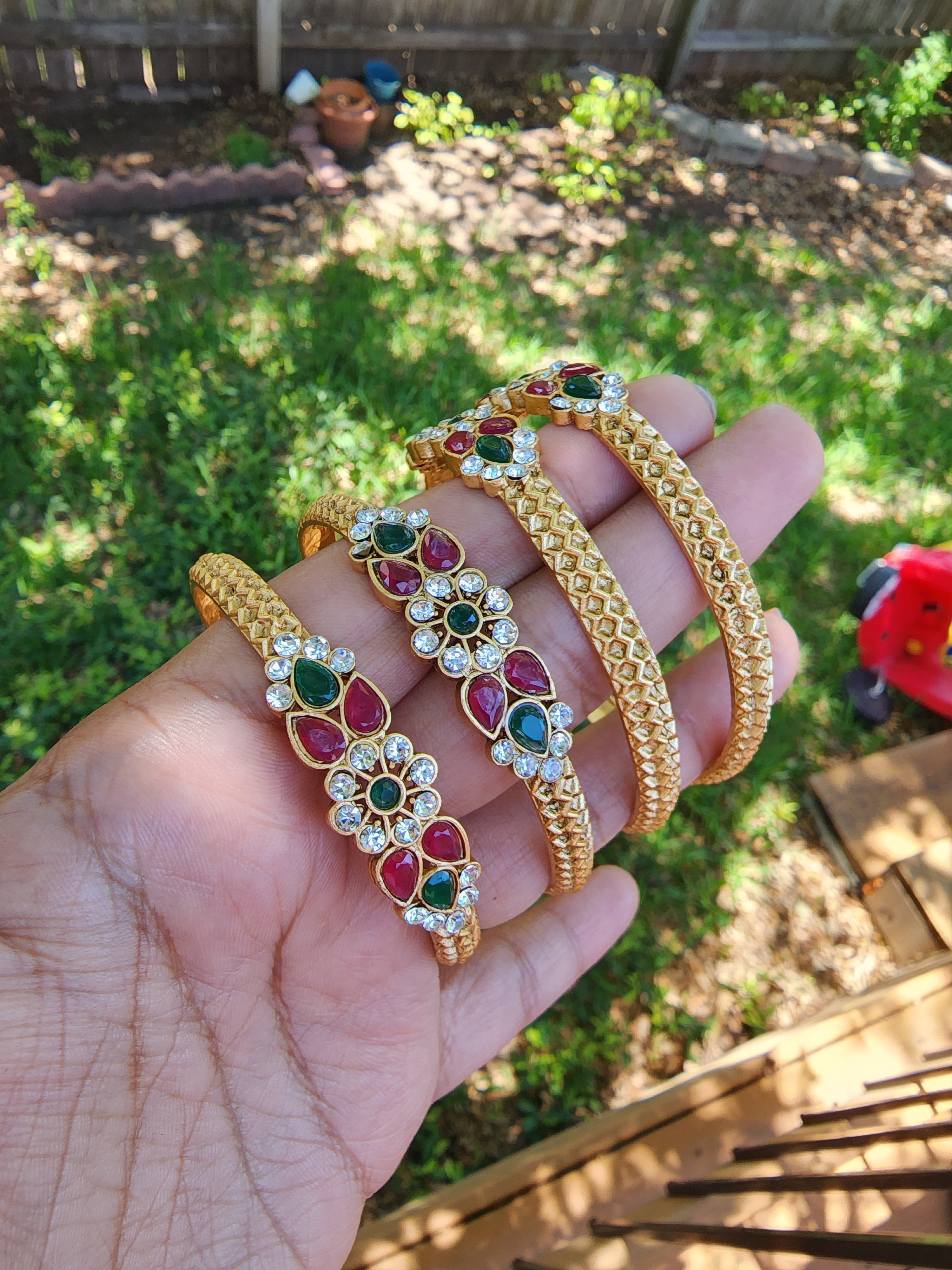 Cz gold plated ruby color bangles