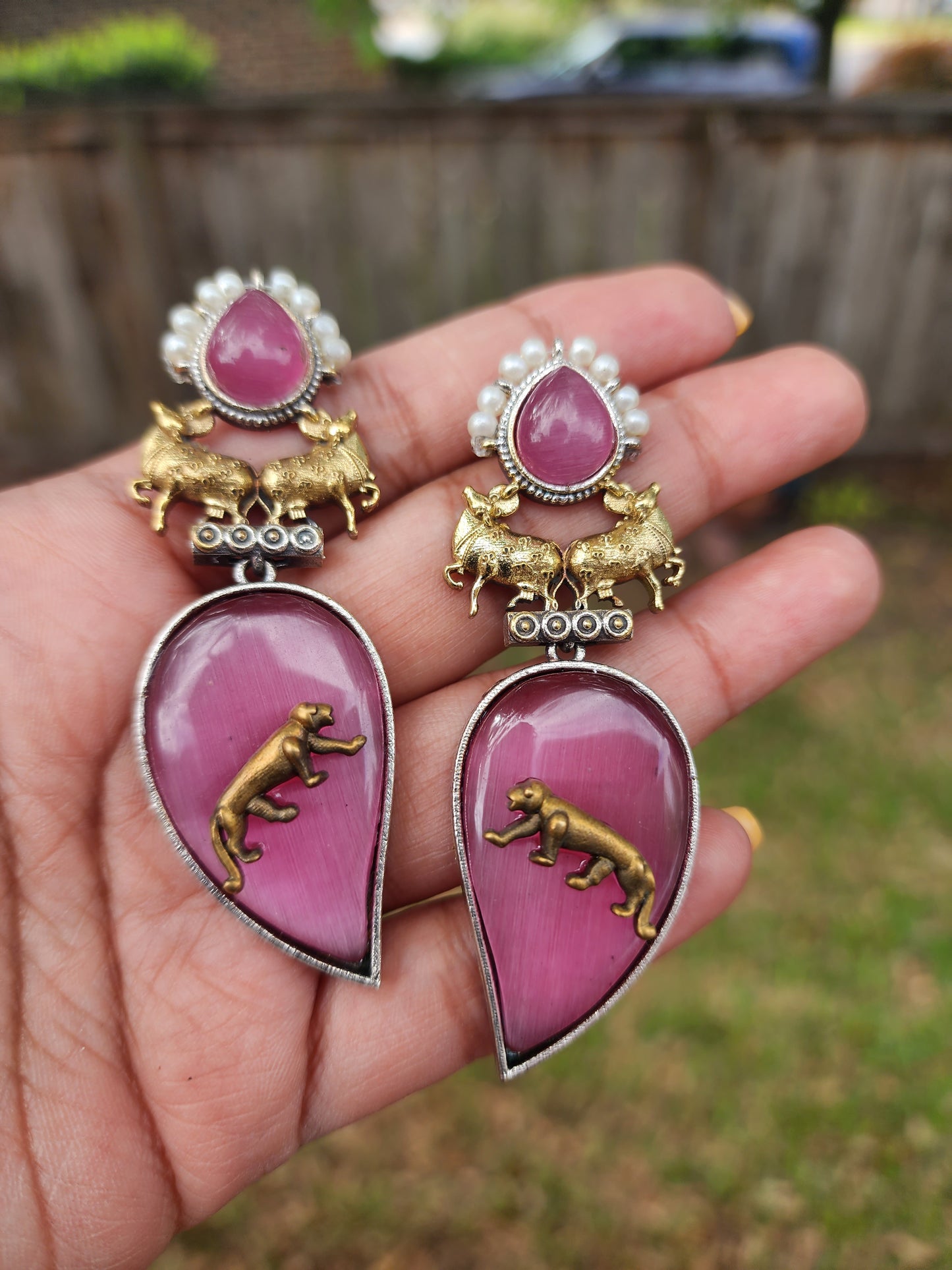 Mogul sabyasachi inspired dualtone silver alike earrings