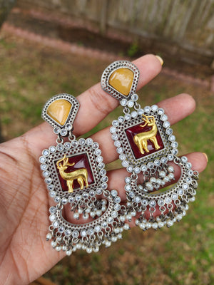 Deer dualtone silver alike earrings