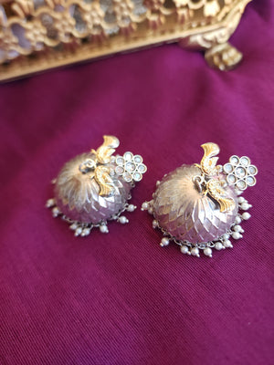 Gomathi dualtone silver alike jhumka earrings