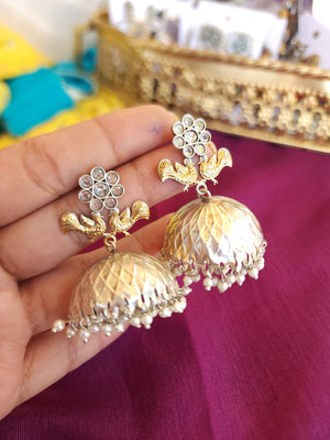 Gomathi dualtone silver alike jhumka earrings