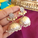 Gomathi dualtone silver alike jhumka earrings