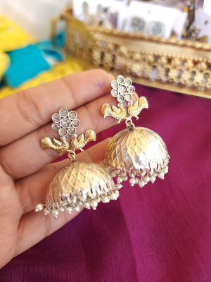 Gomathi dualtone silver alike jhumka earrings