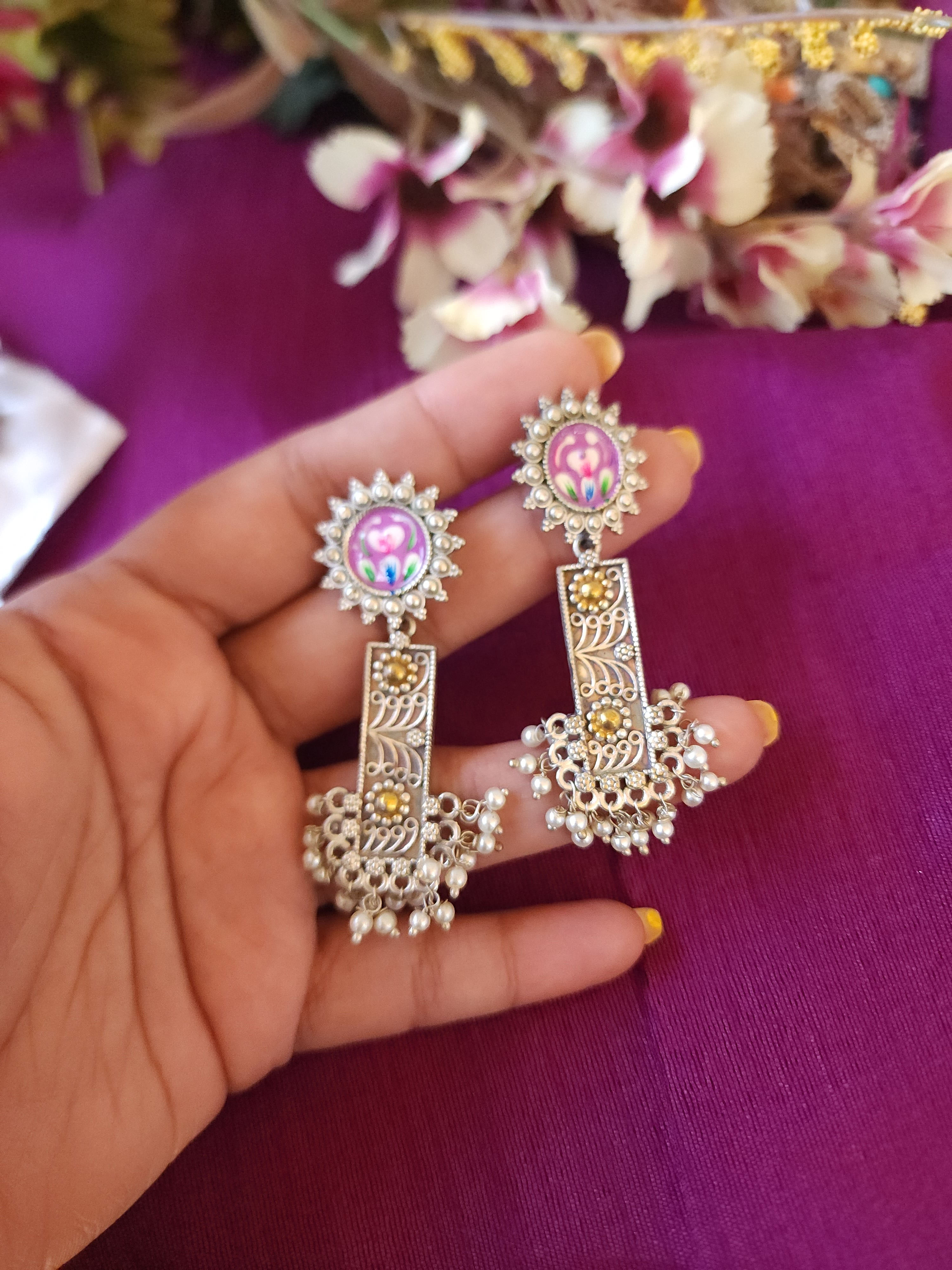 Anthara handpainted silveralike earrings