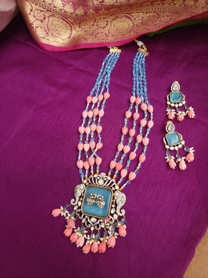 Victorian polki two tone haram necklace with earrings