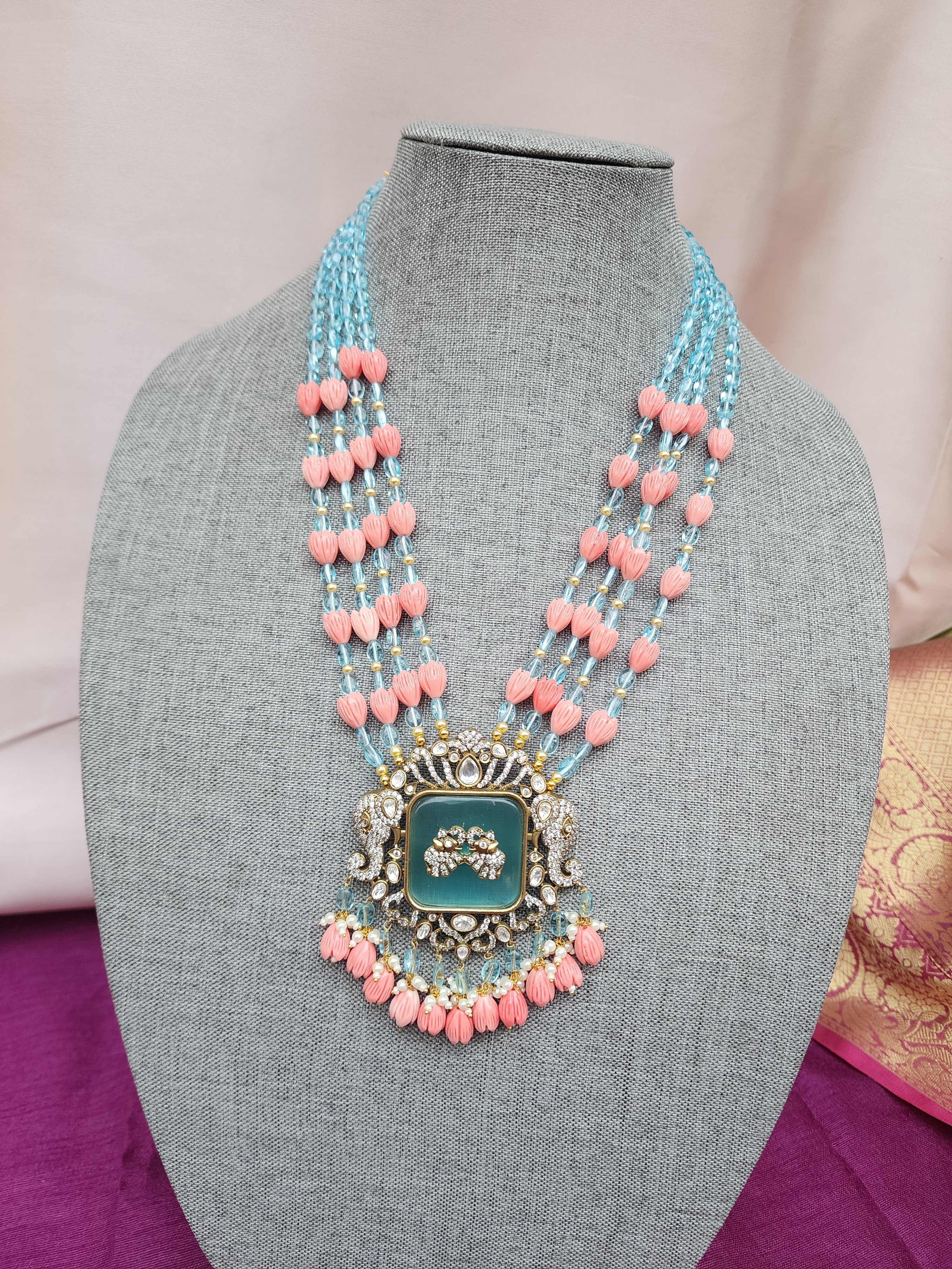 Victorian polki two tone haram necklace with earrings