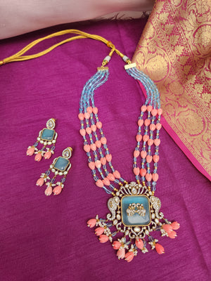 Victorian polki two tone haram necklace with earrings