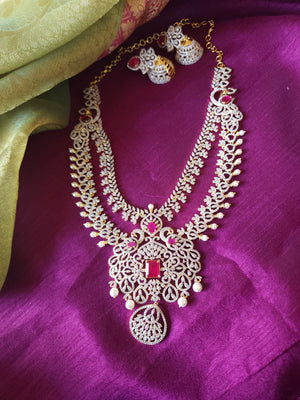 Vinnathi CZ 2 layer diamond replica necklace set