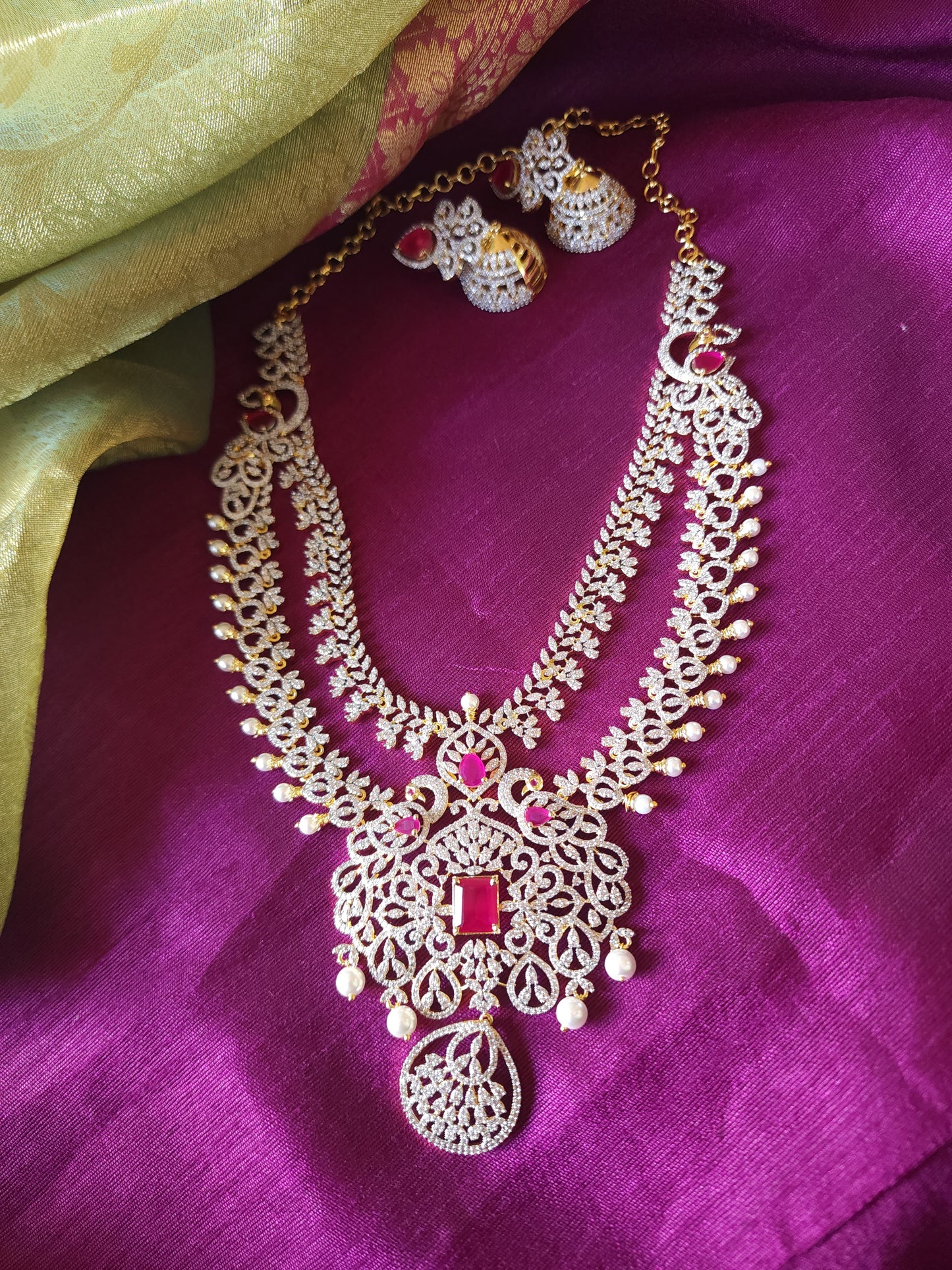 Vinnathi CZ 2 layer diamond replica necklace set
