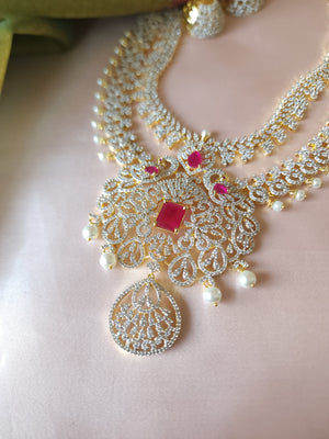 Vinnathi CZ 2 layer diamond replica necklace set