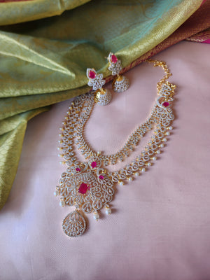 Vinnathi CZ 2 layer diamond replica necklace set