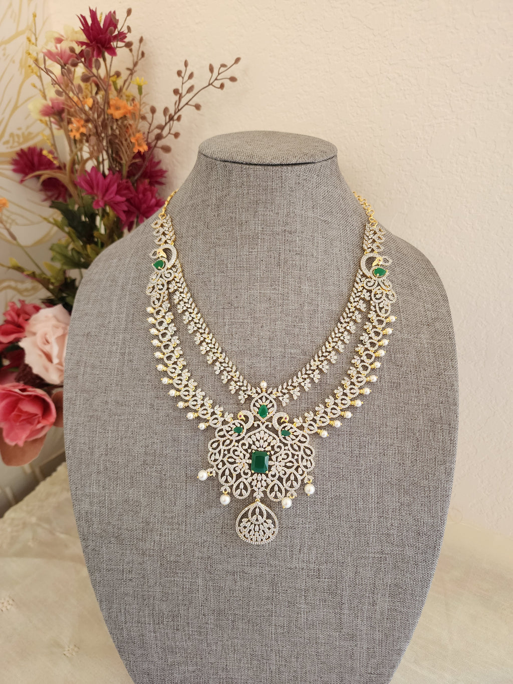 Vinnathi CZ 2 layer diamond replica necklace set