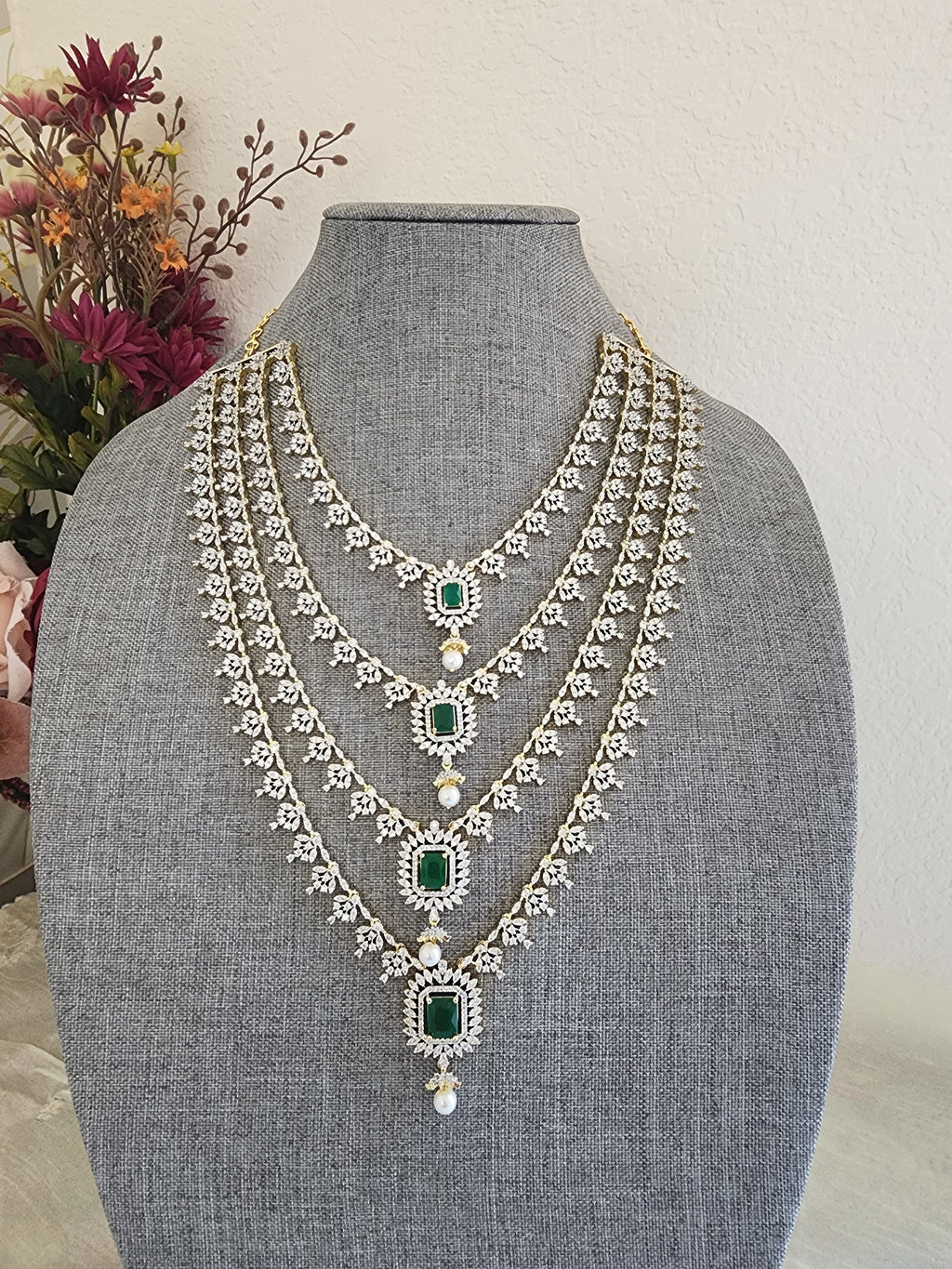 Vinnathi CZ 2 layer diamond replica necklace set