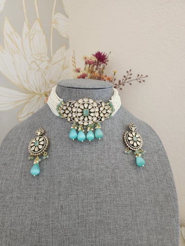 Victorian polki choker necklace with earrings
