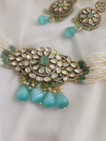 Victorian polki choker necklace with earrings