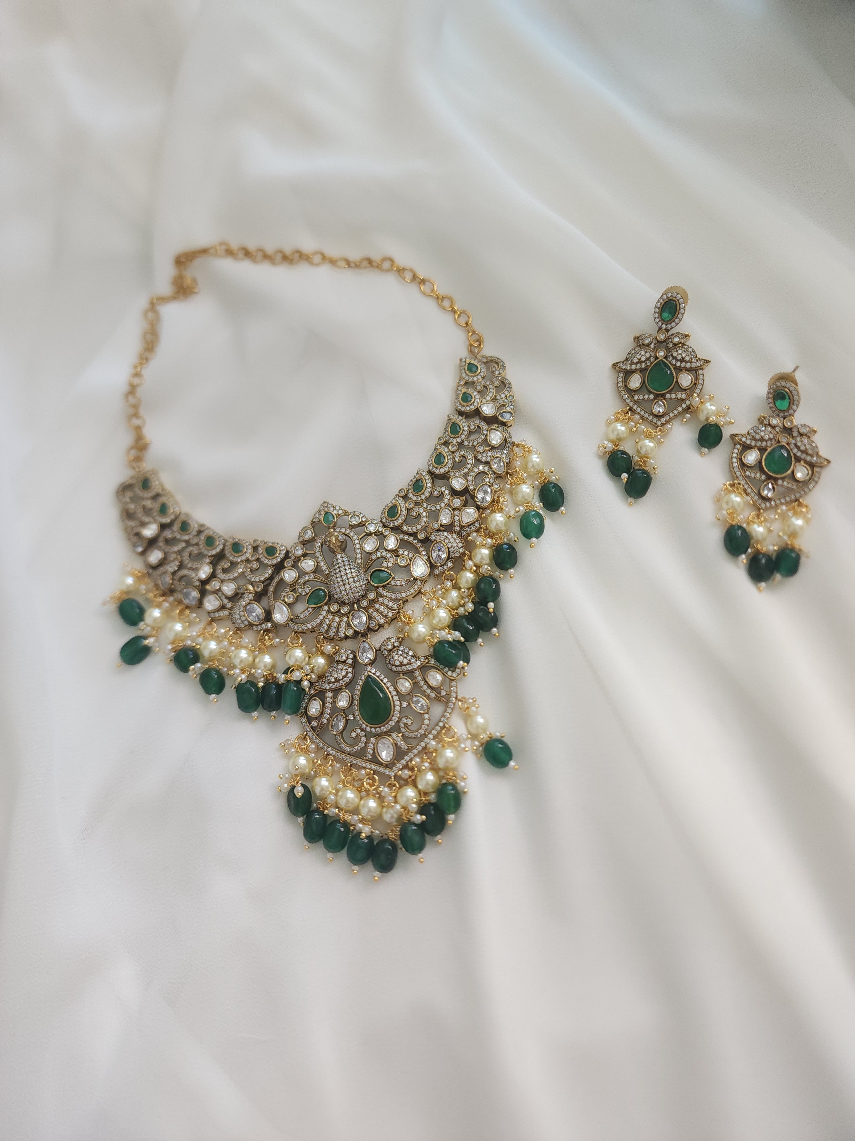 Victorian polki peacock necklace with earrings