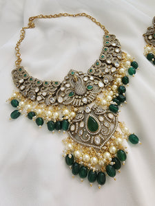 Victorian polki peacock necklace with earrings