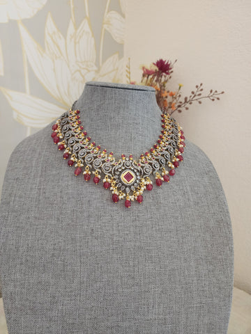 Victorian polki two tone necklace with earrings