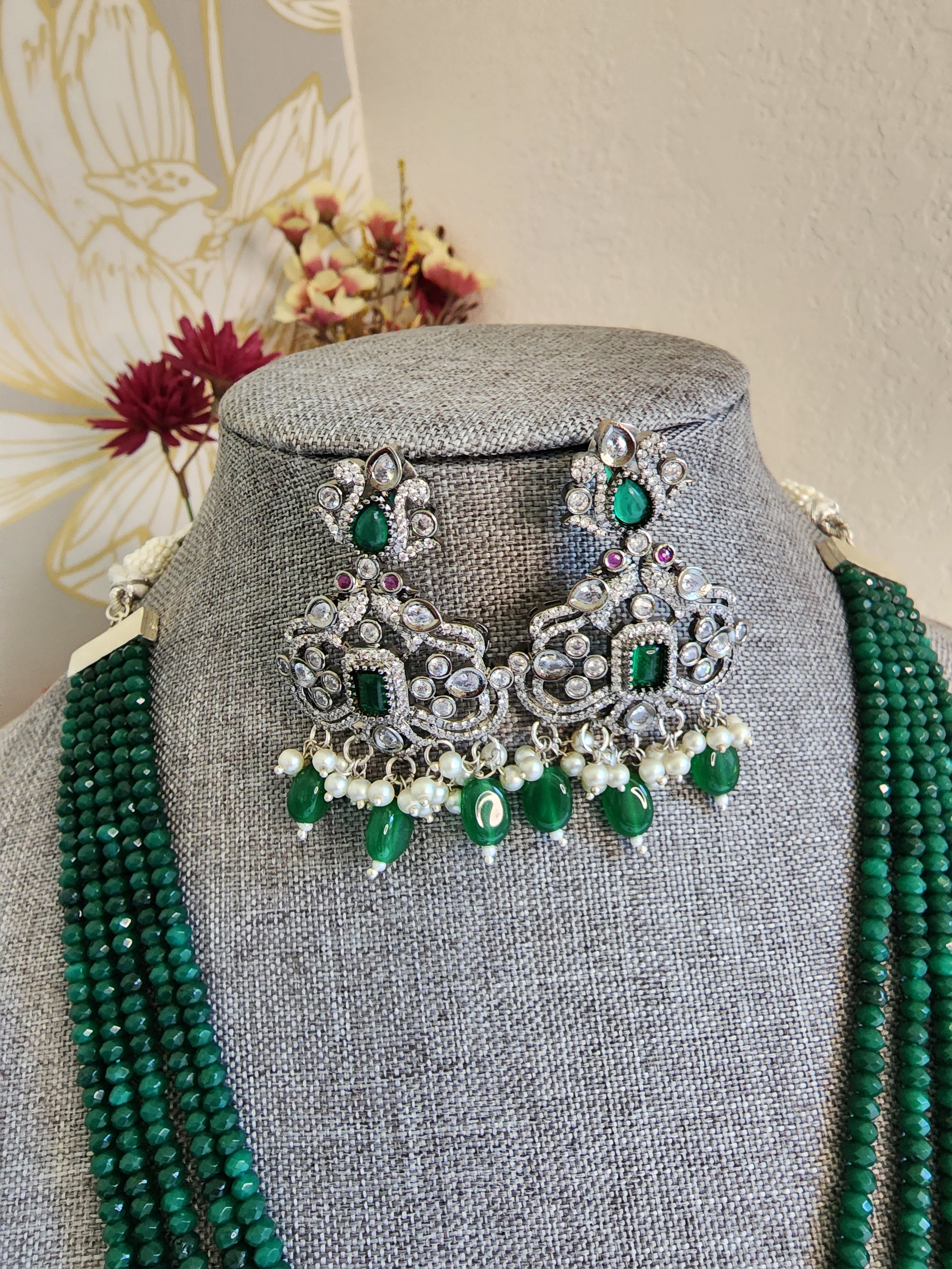 Victorian polki and cz necklace with earrings