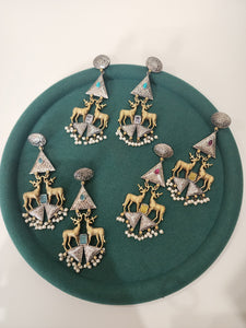 Deer dualtone Silver alike chandbali earrings