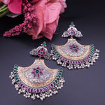 Chand dualtone Silver alike chandbali earrings