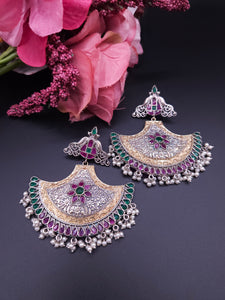 Chand dualtone Silver alike chandbali earrings