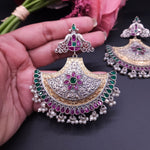 Chand dualtone Silver alike chandbali earrings