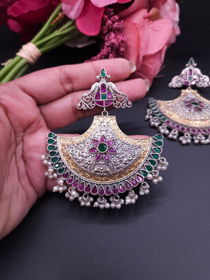 Chand dualtone Silver alike chandbali earrings