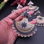 Chand dualtone Silver alike chandbali earrings