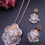 Amora dualtone silver alike necklace set