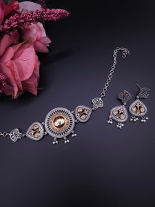 Dualtone Silver alike choker necklace set